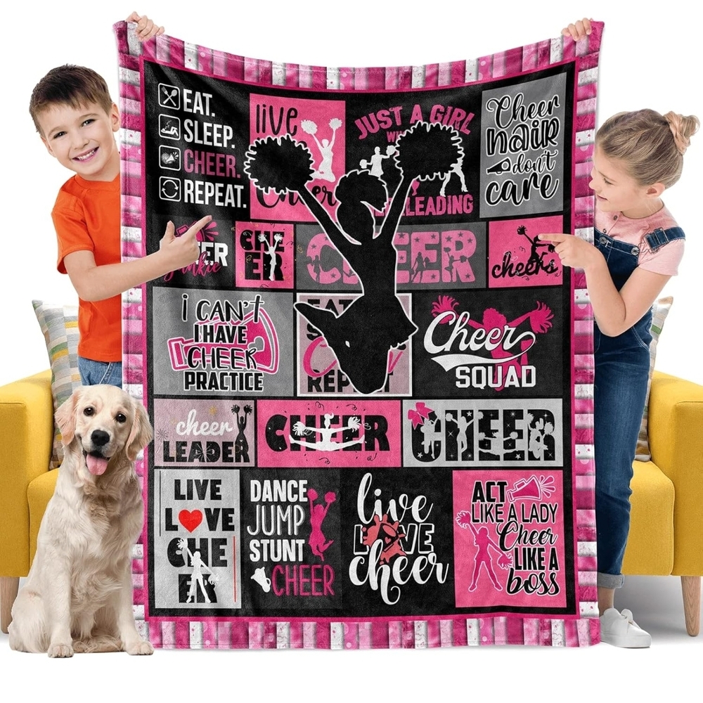 Cheerleader Themed Blanket with Pink and Black Design